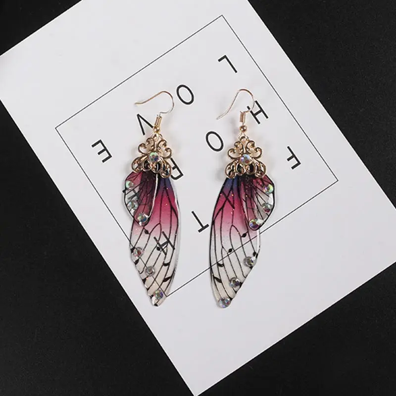 Модные стразы серьги ручной работы 1 пара висячие с крыльями серебристый