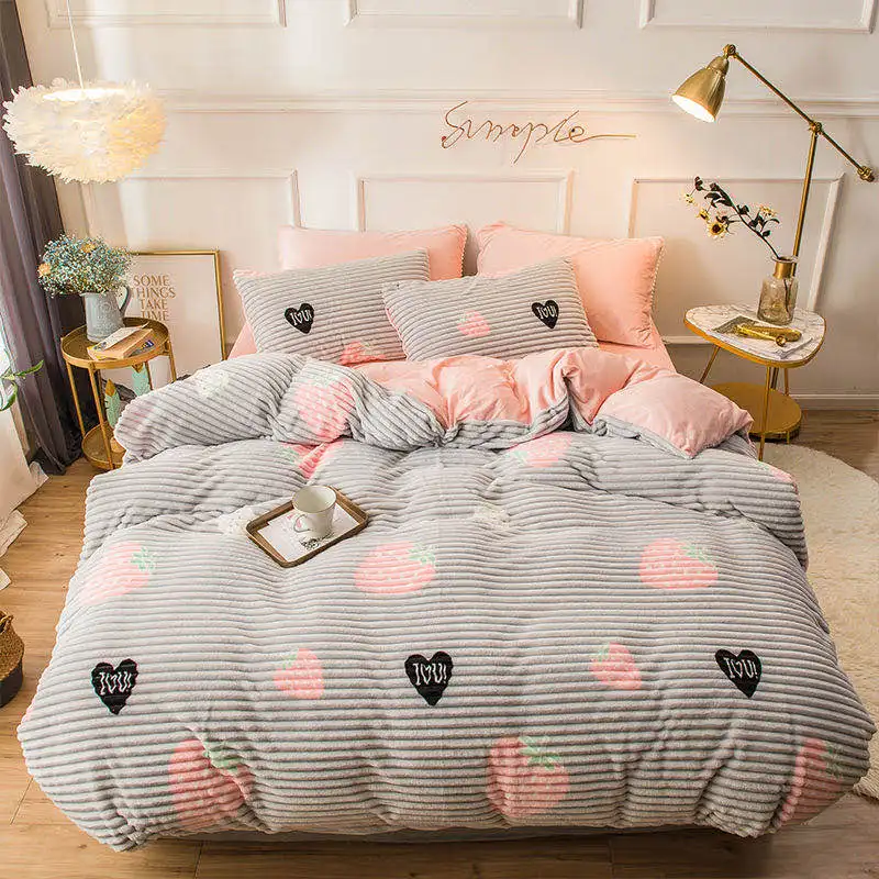 Luxury Bedding Sets Flannel Winter Thick Warm Comforter For Girls room Princess Duvet Cover Queen Size Bed Linen Wedding Set | Дом и сад