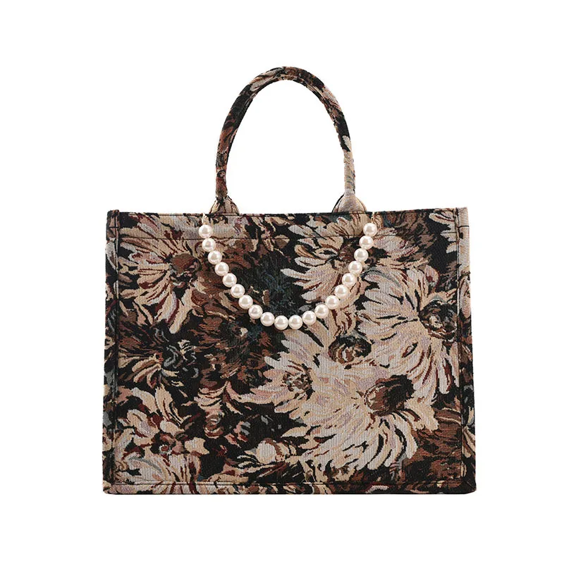 

Luxury Flowers Designer Big Tote Handbag for Women 2021 Lady Fashion Trends Brand Beading Shopper Shoulder Shopping Bag