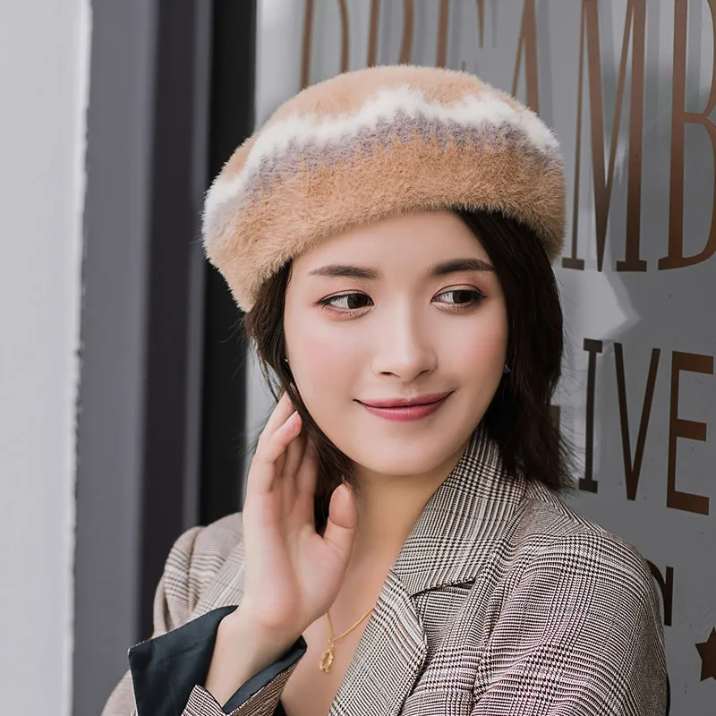 

Женский Зимний берет, теплый кашемировый шерстяной берет для девочек, женский осенне-зимний клетчатый шерстяной фетровый Французский Бере...