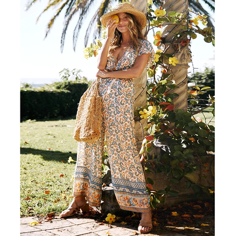 Jastie Loose Wide Leg Pants Rompers Womens Jumpsuit Summer Boho Beach Playsuit Vintage Floral Print Female Overalls 2022 |