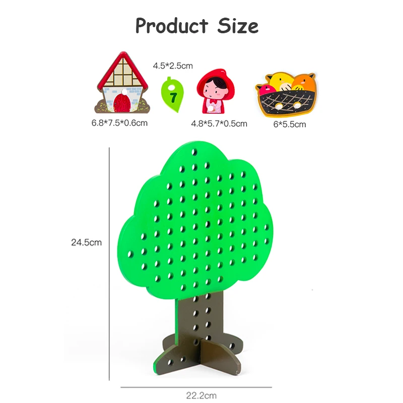 

Cartoon Tree Fruit Block Wooden Kids Stringing Toys Threading Beads Game Montessori Educational Math Funny Toy For Children Gift