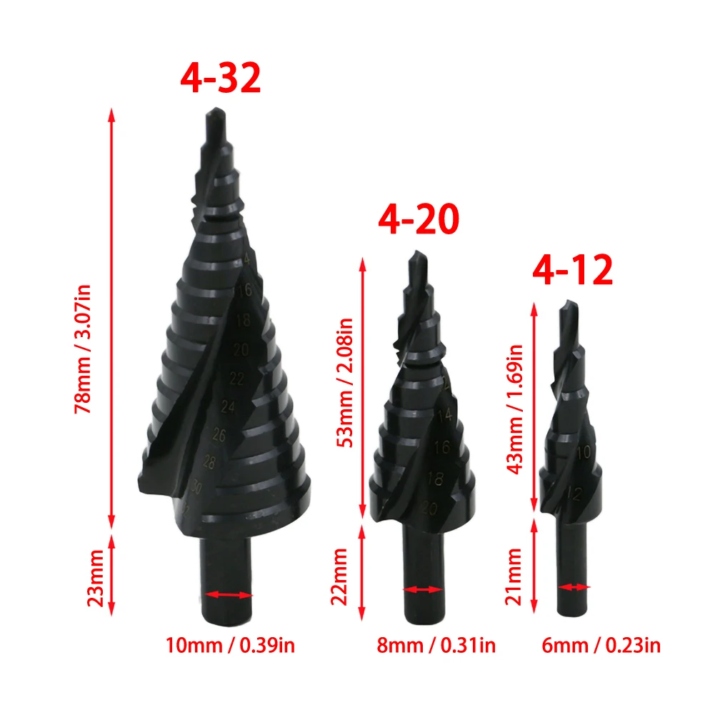 

3 PCS 4-12/20/32mm HSS Co Step Drill Bits Cobalt Coated Hole Cutter Kit Tool