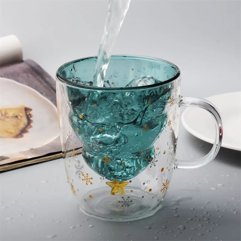 Креативная стеклянная кофейная кружка с двойными стенками милое Рождественское