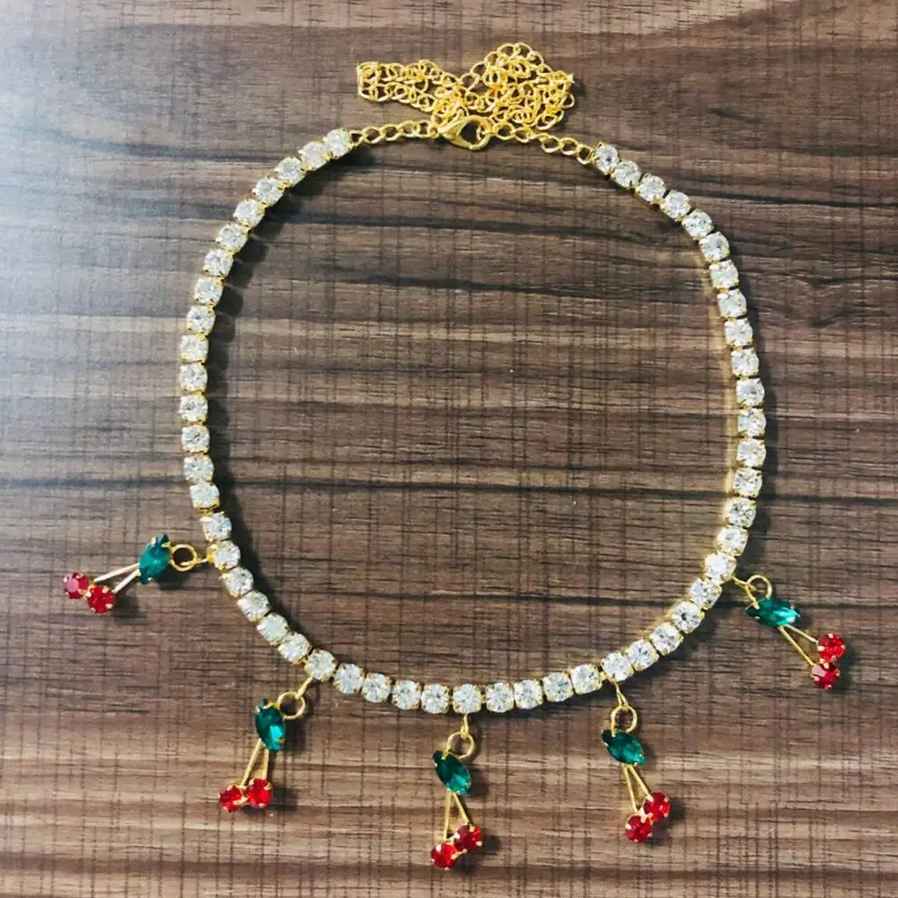 

Stonefans Luxury Jewelry Cherry Tennis Necklace Choker Chain for Women Cute Charm Pendant Necklace Crystal Choker Jewellery