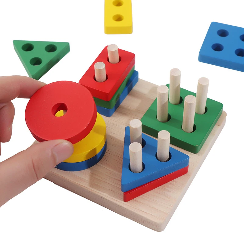 

Children Montessori Wooden Toys Wooden Stack Toys Set Early Education Shape Color Matching Set Column Children Baby Toys