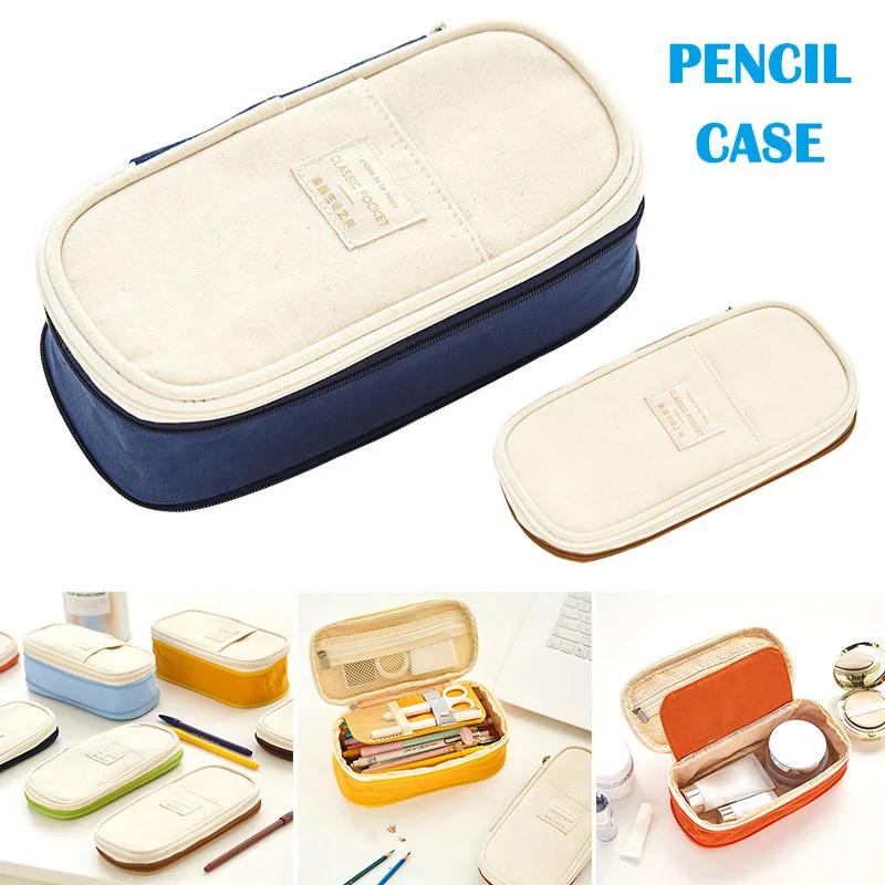 

Telescopic Macaron Color Pencil Case Large Capacity Zipper Canvas Makeup Stationery JR Deals
