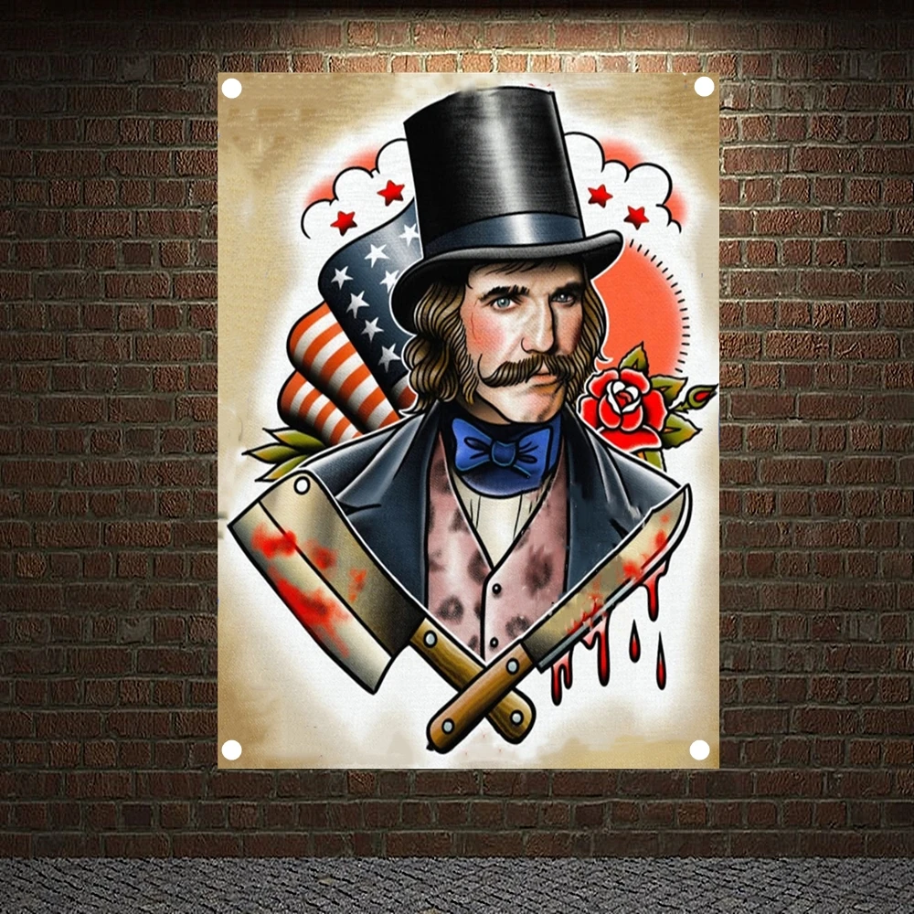 

Vintage Tattoo Banner Canvas Painting Wall Art Print Retro Horror Movie Posters Wall Decor Mural Hanging 4 Gromments in Corners