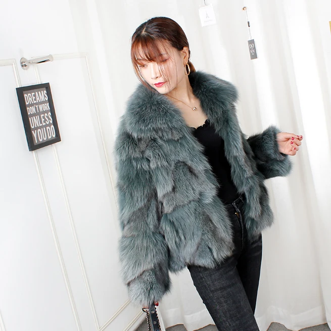 Women's Real Fox Fur coat with Big fur hood Winter Reversible Fur Parka Natural Fox Jacket