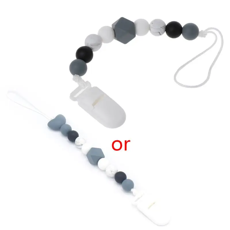 

Teething Dummy Clips Soother Chains Silicone Teether Pacifier Chain Holder Infant Baby Shower Gift Girls Boys Chewable Beads Bin