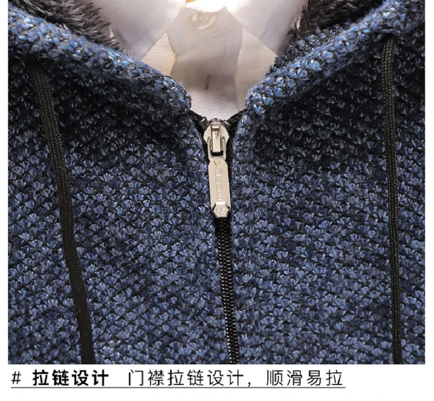 

ZOGAA New Winter Men's Jacket Thick Velvet Hooded Fur Jacket Men's Winter Thick Warm Knitted Sweater Cardigan Spring Outdoor