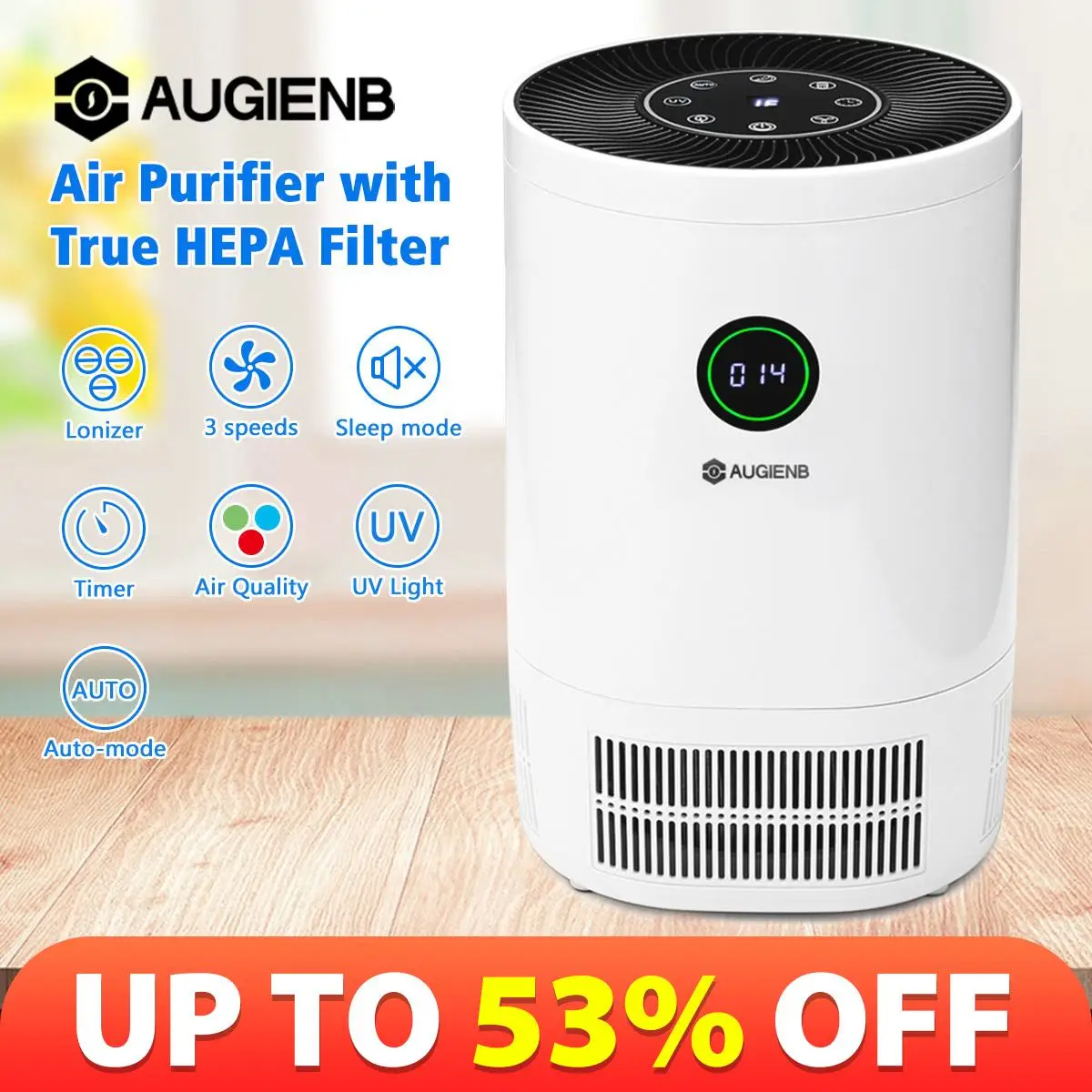 

Очиститель воздуха AUGIENB для дома, HEPA-фильтры, большие очистители для рабочего стола, очиститель воздуха, стерилизация запахов