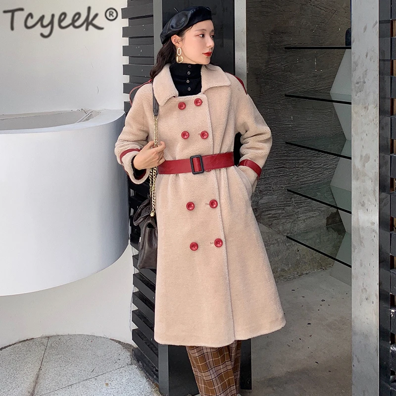 

Tcyeek 100% Wool Jacket Women Winter Real Fur Coat Female Clothes 2020 Korean Long Sheep Shearing Jacket Vintage Fur Tops LW2121