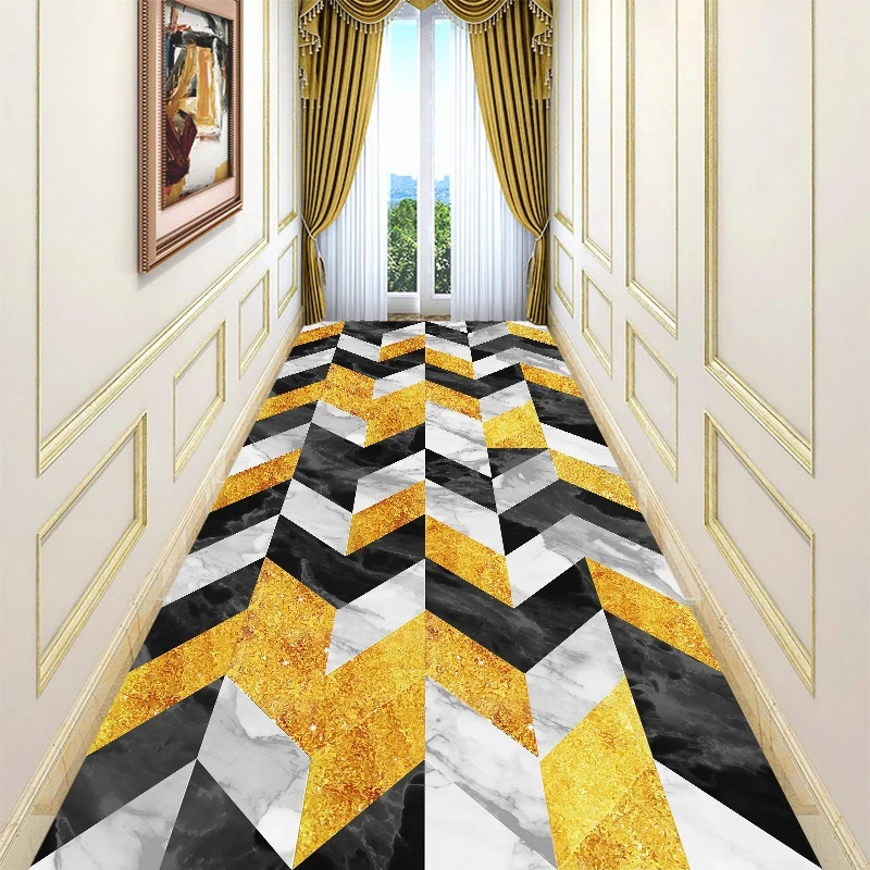 Длинный ковер в скандинавском стиле с геометрическим рисунком для гостиной