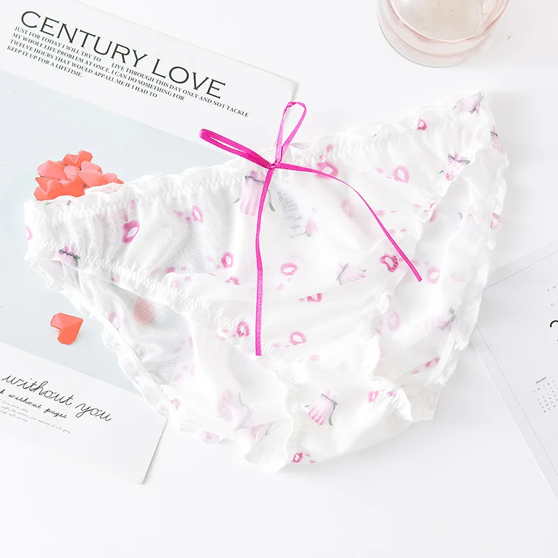 Дышащие кружевные Хлопковые женские трусики с принтом маргариток сексуальное