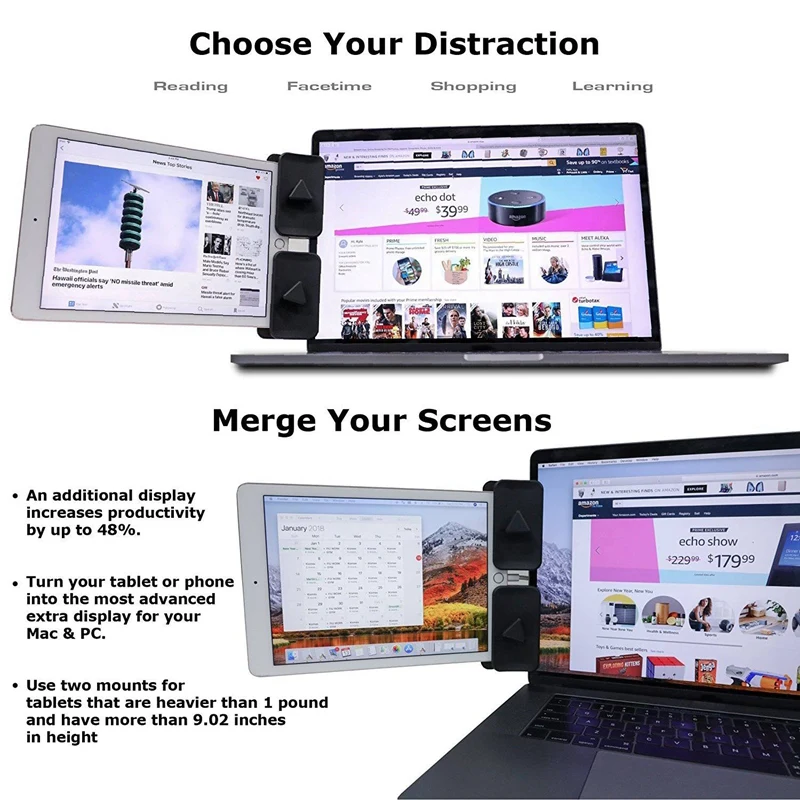 JABS Side Mount Clip for Dual Monitor Display and Tablet Stand Your Laptop Instant Second Di | Электроника