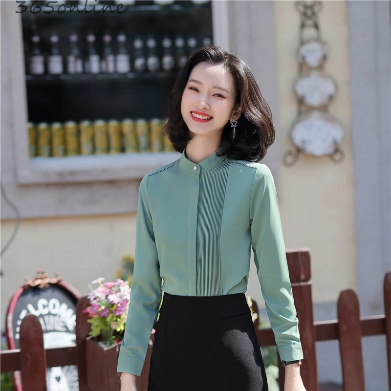 Новинка зеленые модные стильные блузки с длинным рукавом рубашки женская