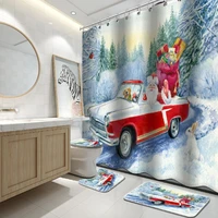 4 pcs christmas shower curtain christmas shower curtains for bathroom red truck christmas theme shower curtain set