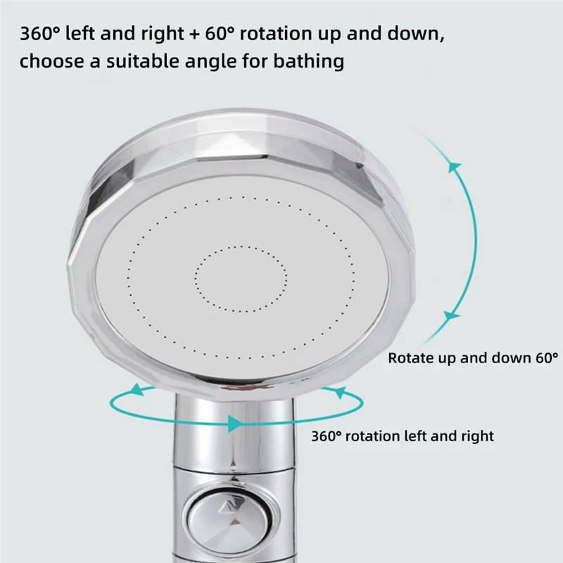 360 Degree High Powerful Shower Head Handheld Turbocharged Fan Drive Nozzle Rainfall Bathroom Accessories |