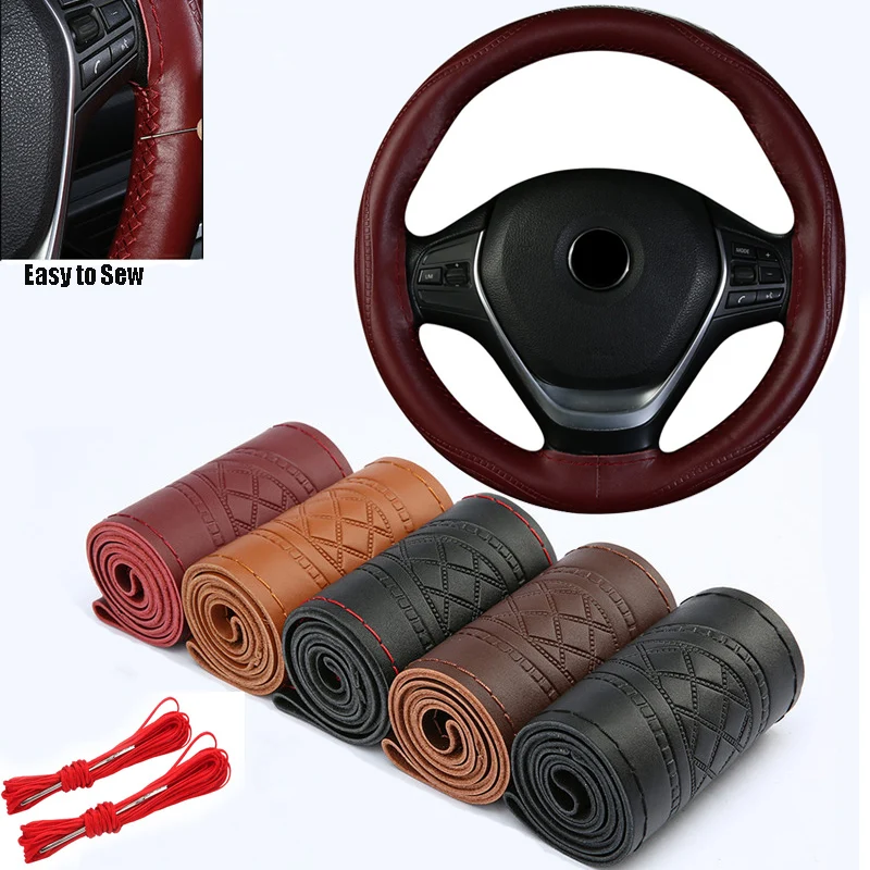 

DIY Car Steering Wheel Cover Microfiber Leather Universal Non-slip Steering Wheel Cover Car Interior Accessaries