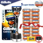 Безопасная бритва для мужчин Gillette Fusion 5, бритвенный станок с кассетами, лезвия, чехол для бритвы с подставкой для бороды