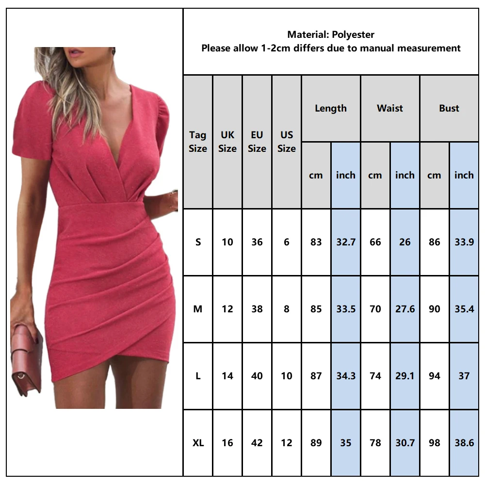 

Elegant Asymmetrical Vestidos Women Sexy V neck Short Sleeve Bodycon Dress Ladies Office Dress Slim Fit Pleated Mini Dress D30