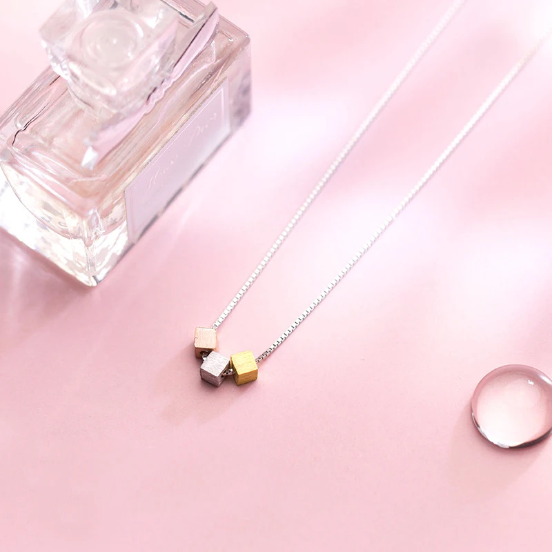 

XMD 925 Sterling Silver 3 Color Square Cube Charm Necklaces & Pendants for Women Fashion Girl Sterling-silver-jewelry