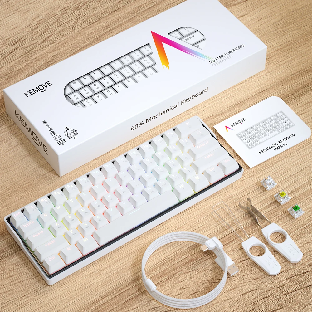 KEMOVE SnowFox 61 клавиша механическая клавиатура NKRO Bluetooth-совместимая клавиши PBT