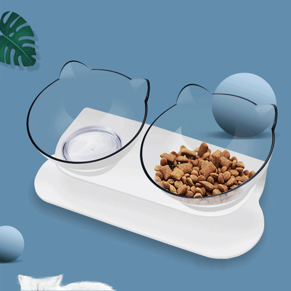 

MC Star Pet 15° Tilted Food Bowl Neck Protection Double Bowl White Black Transparent Feeder Drinking Dual-purpose Pet Water Bowl
