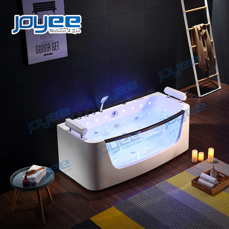 Ванныца для ванной комнаты с массажем воздушными пузырьками JOYEE Home Indoor Bathroom Small Size Glass Window Air Bubble Jets Massage Soak Bathtub with on.