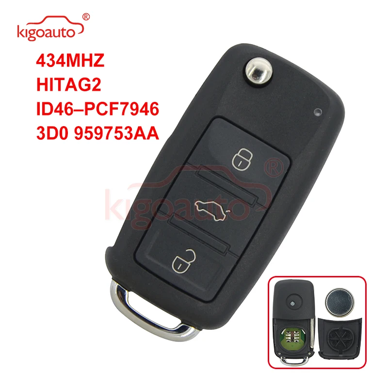 Kigoauto для vw Touareg дистанционный ключ 3 кнопки 433 9 МГц ASK/FSK HITAG 2 ID46 PCF7946 HU66 3D0 959 753 AA