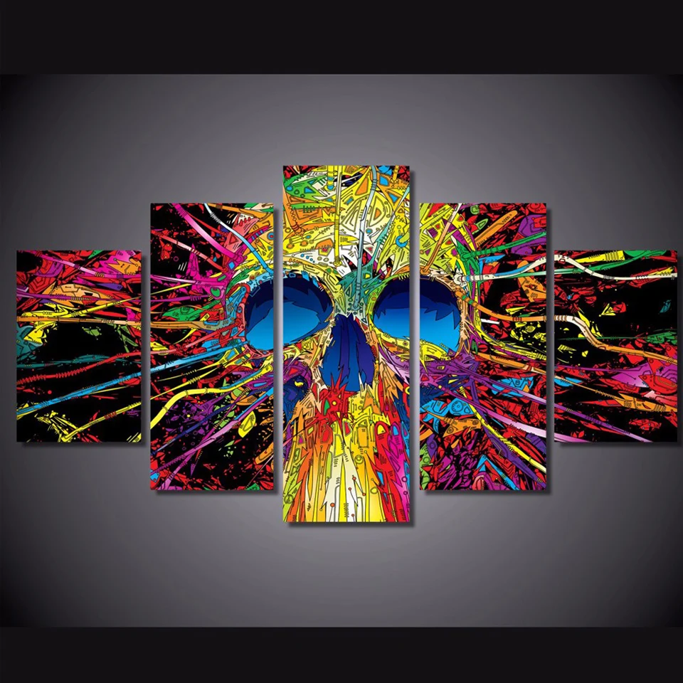

Modern HD Printed Pictures Canvas Painting Poster 5 Panel Colorful Skull Landscape Wall Art Home Decor Frame For Living Room