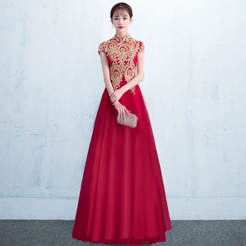 

Temperament Slim Evening Dress Exquisite Embroidery Banquet Dress Mandarin Collar Party Dress Elegant A-line Hostess Dress 3XL