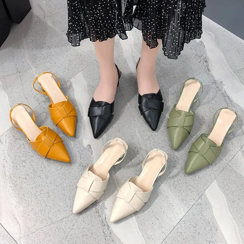 

Summer Women Pointed Toe Female Round Heel Back Strap Shoes Solid Ladies Footwear Rubber 2022 New Solid PU Fashion Elegant Shoe