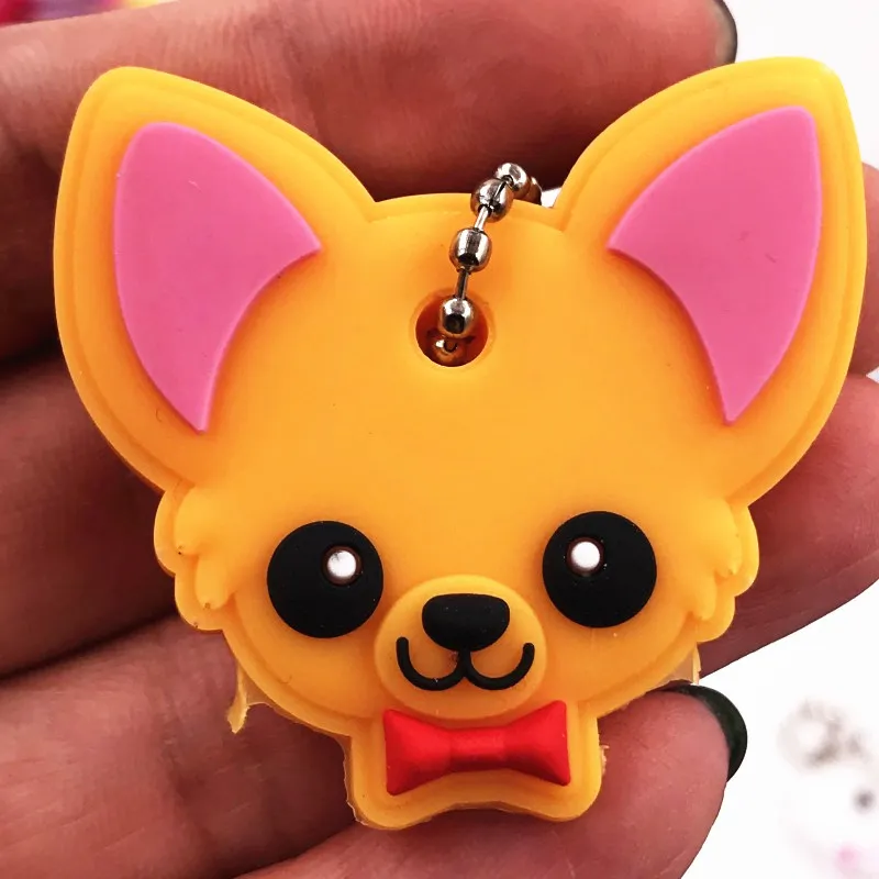 10Pcs/lot Cartoon Cute Key chain Women Man Cover Cap PVC Animal Kids Ring Cat Character Key Holder Dog Icon Keychains - купить по