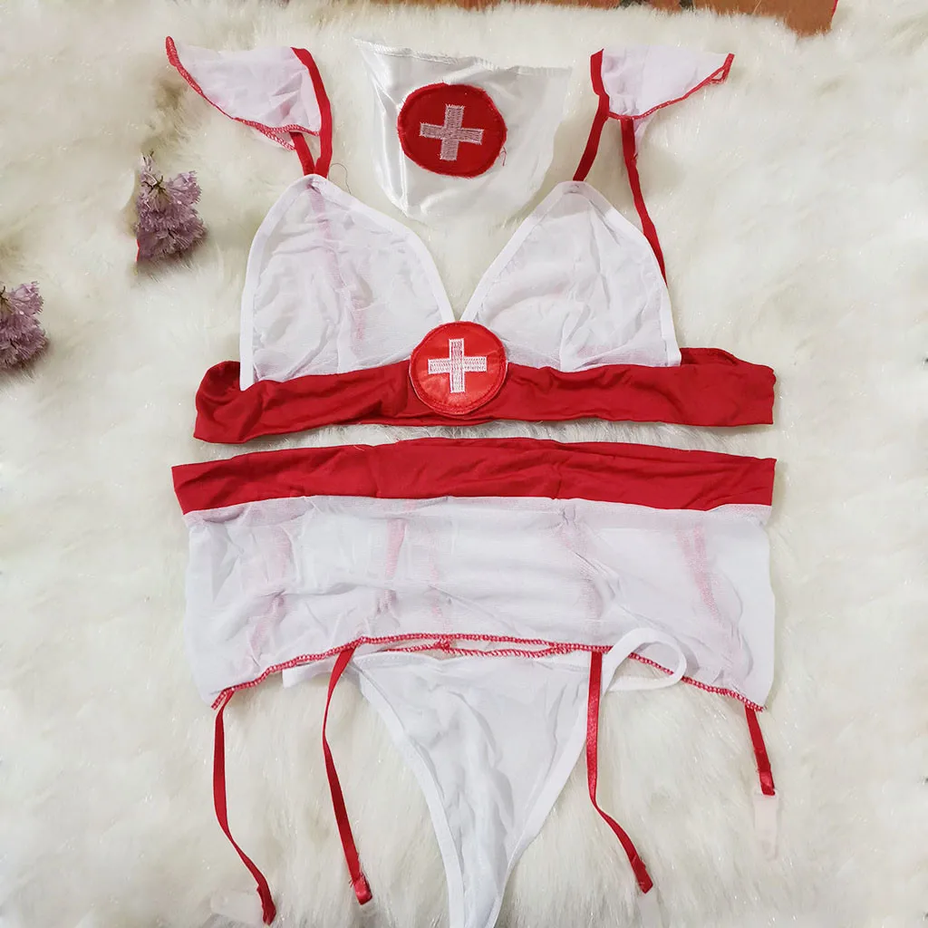 

Fashion Women Lace Transparent Nurse Push Up Bra Thong Briefs Lingerie Set Underwear Sexy Intimates Nurse Uniform Sleepwear#p3