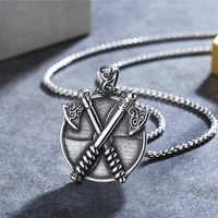 vintage stainless steel viking axe pendant necklace mens chain nordic odin celtics knot necklace fashion jewelry wholesale