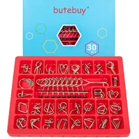 30pcs per set gift box with solution baffling magic puzzle metal brain teasers wire rings puzzles game for adults kids