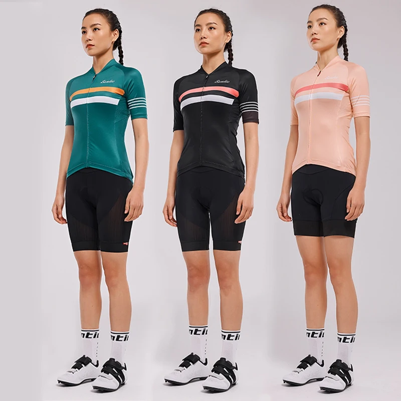 Santic Cycling Suit Women Summer Breathable Road Bike MTB Bicycle Short Sleeves Cycling Jersey Clothing Shirt Top Asian Size