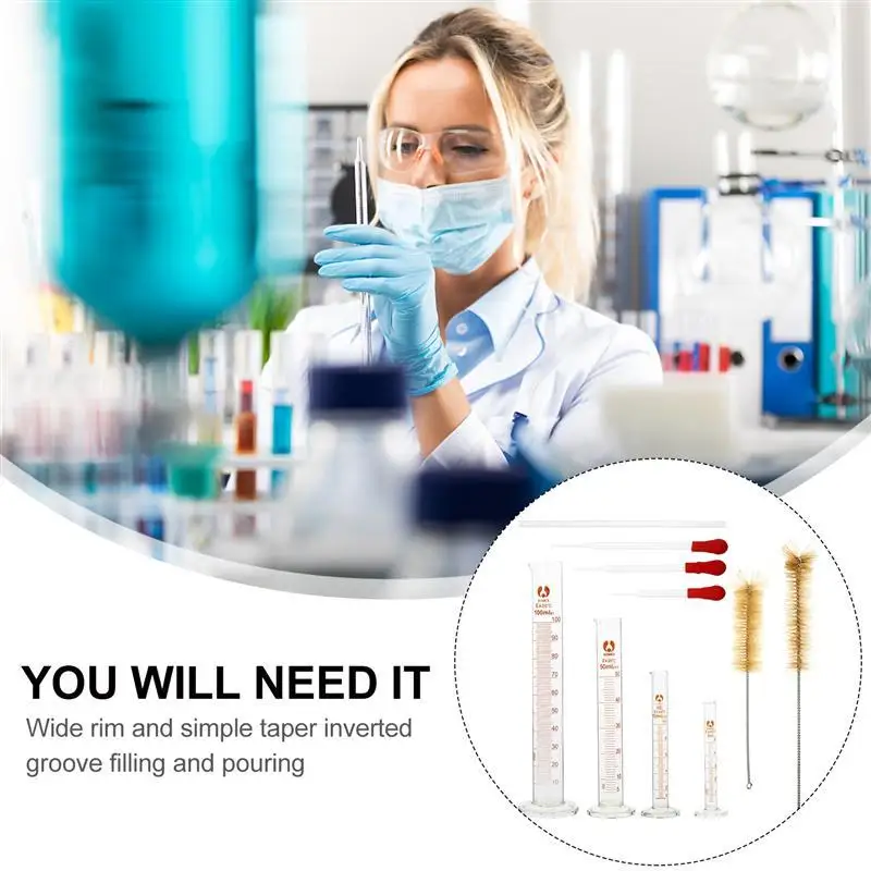 

10pcs Transparent Glass Measuring Cylinder Dropper Glass Rod with Brushes