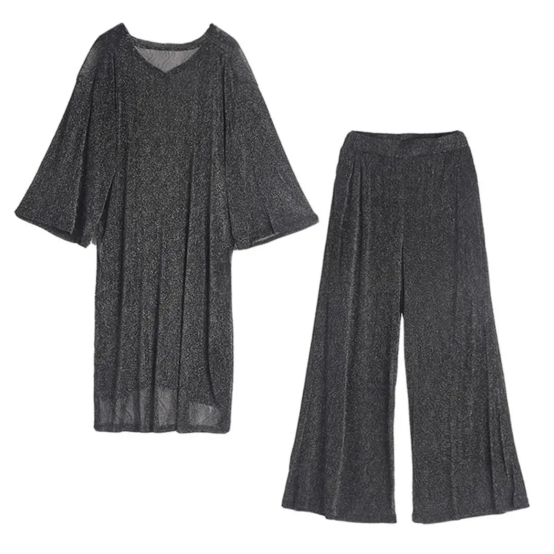 

XITAO Bright Silk Patchwork Pant Sets Women Fashion New Style V Neck Collar Long Sleeve Pullover Elegant 2021 Autumn CLL1651