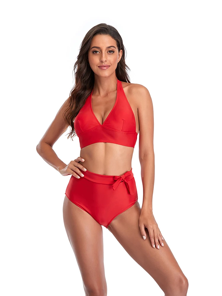 

Sexy Push Up Bikini 2021 Two Piece Swimsuit Women Halter Floral High Waist Bikini Set Plus Size Brazilian Swimwear Bathing Suit