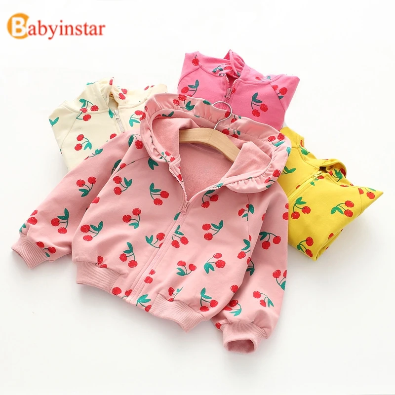 Babyinstar/Новинка пальто для маленьких девочек с принтом вишни детская одежда куртки