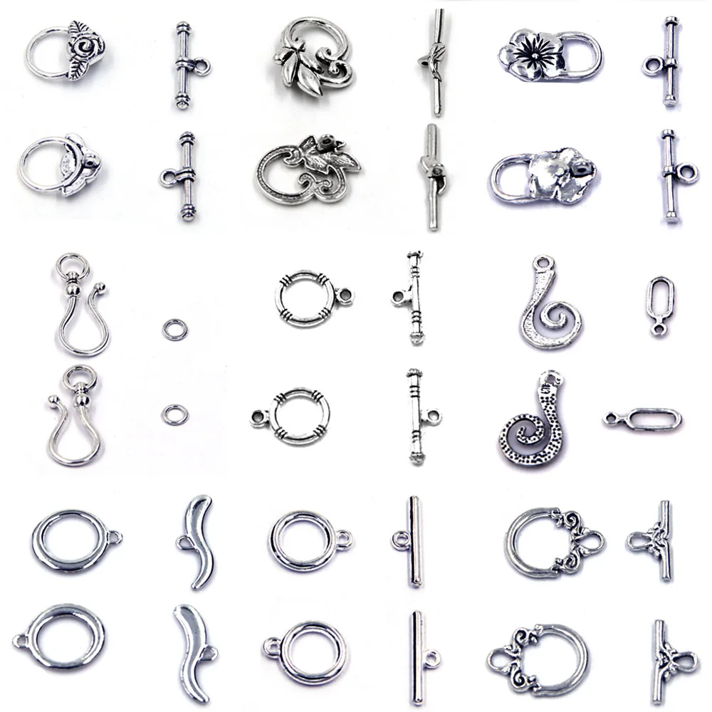 

10Sets Toggle Clasps Flower Lock Key Silver Bronze Tone Metal Fit Charm Bracelets Jewelry DIY Findings