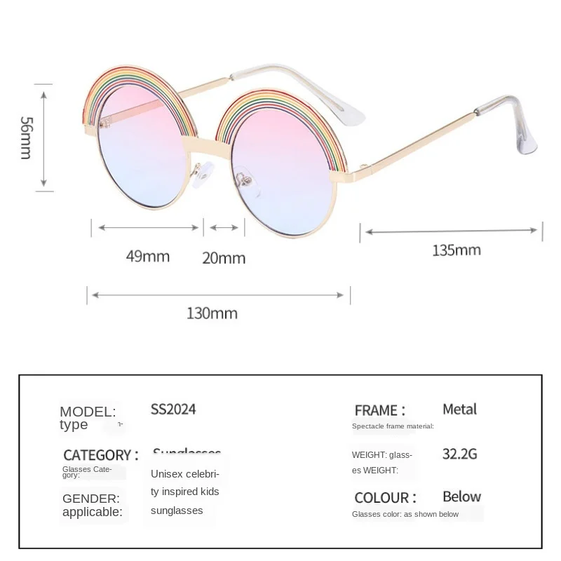 

Fashion Dot Paint Rainbow Sunglasses Kids All-match Glasses Round UV400 Lens Girls Glasses Children Metal Sunglasses Street Shot