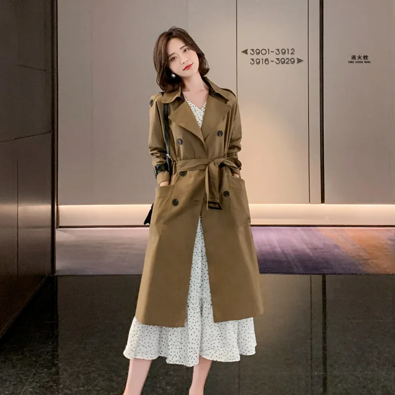 

2802 High Quality Trench Coat Female Spring Loose Casual Korean Style Double Breasted Pockets Trendy Classic Lady Mid Coats New