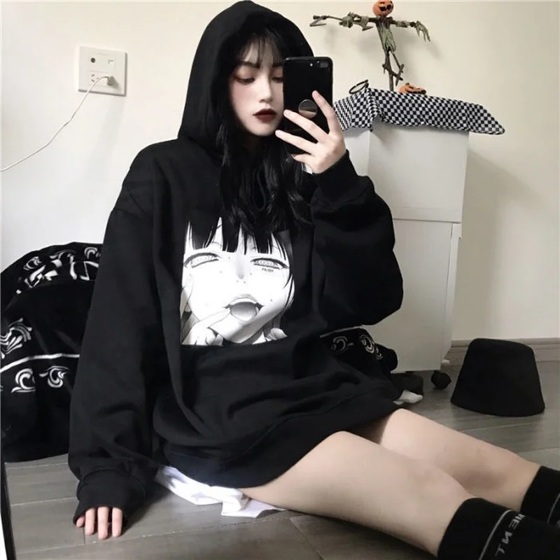 

Autumn Winter Hetai Hoodie Women Anime Print Sweatshirt Cartoon Gothic Long Sleeve Pullover Korean Style 2021 Fashion FERNAN