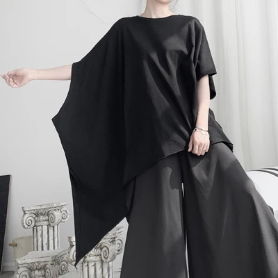 Женская Асимметричная футболка белая большого размера с круглым вырезом и