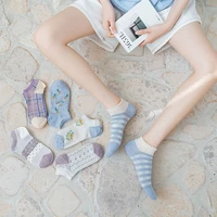 spring and summer women fashion cotton short heel socks cute breathable shallow mouth plaid and small flowers boat socks female
