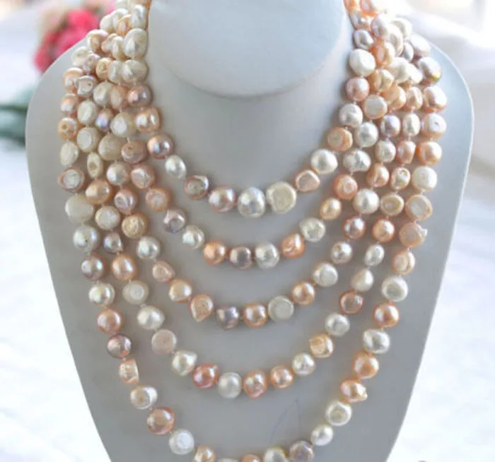 

Rare Long 80" 10-12mm AAA white pink Purple baroque freshwater pearl necklace